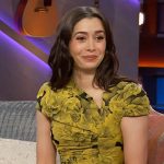 Cristin Milioti’s yellow floral ruched dress on The Kelly Clarkson Show