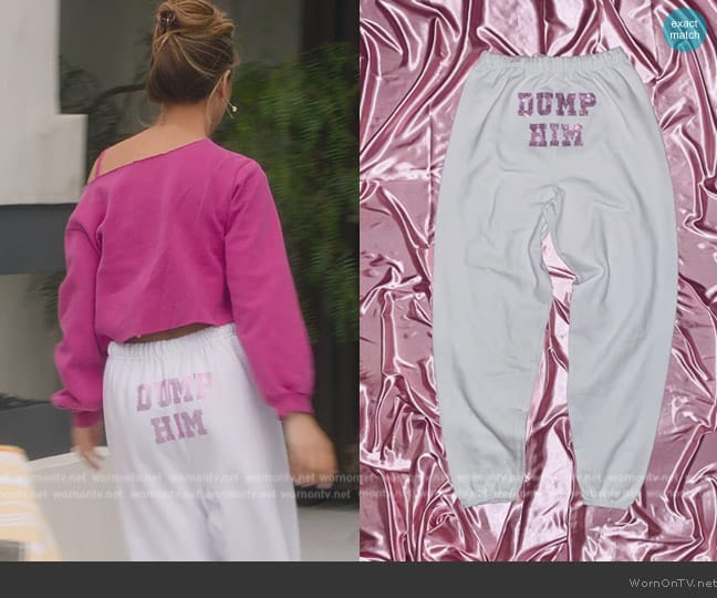 D Bleu Dazzled Dump Him Sweatpants worn by Chrishell Stause on Selling Sunset