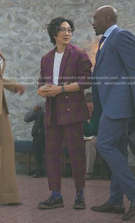 Danie's purple check blazer and pant suit on Reasonable Doubt