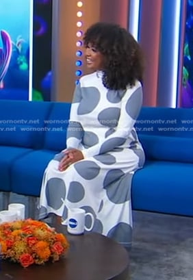 Danni Washington’s white and grey polka dot dress on Good Morning America