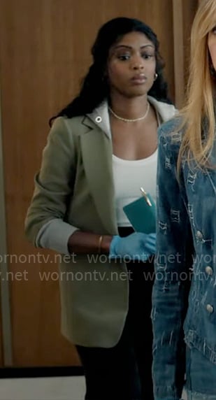 Daphne's green hoodie blazer on High Potential