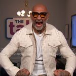 Dave Bautista white monogram print jacket on The Talk