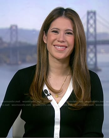 Deirdre's black contrast trim dress on NBC News Daily