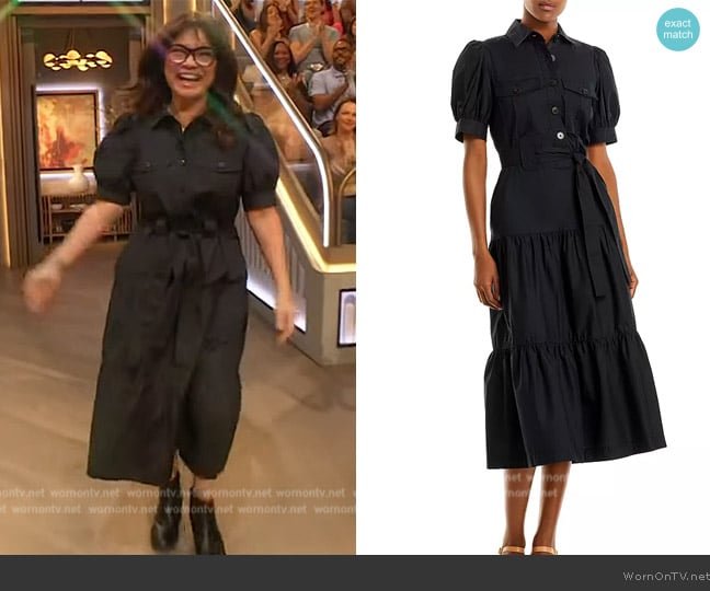 Derek Lam 10 Crosby Buffy Tiered Midi Dress worn by Valerie Bertinelli on The Drew Barrymore Show