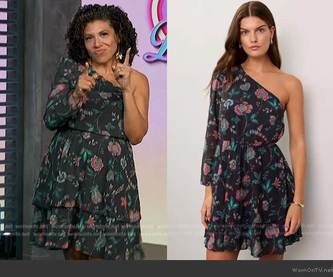 Derek Lam Floral One Shoulder Dress worn by Damona Hoffman on Access Hollywood