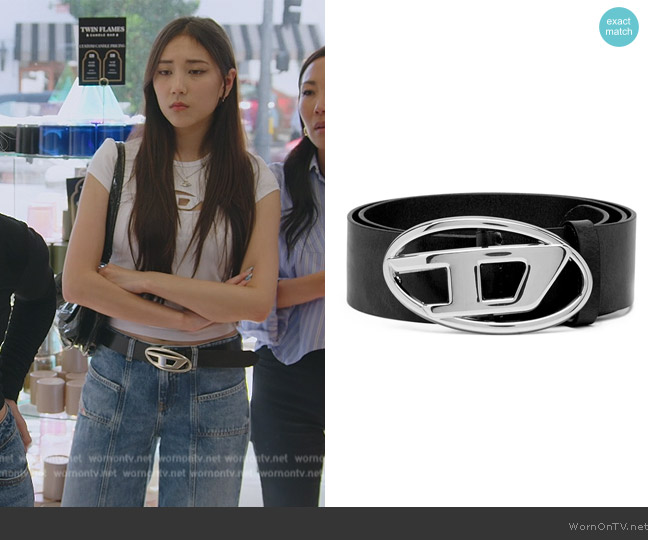 Diesel  1DR logo-buckle belt worn by Kaili Ginella on The Real Housewives of Orange County