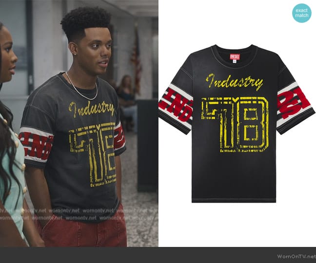 Diesel T-Bost flocked-logo cotton T-shirt worn by Will Smith (Jabari Banks) on Bel-Air