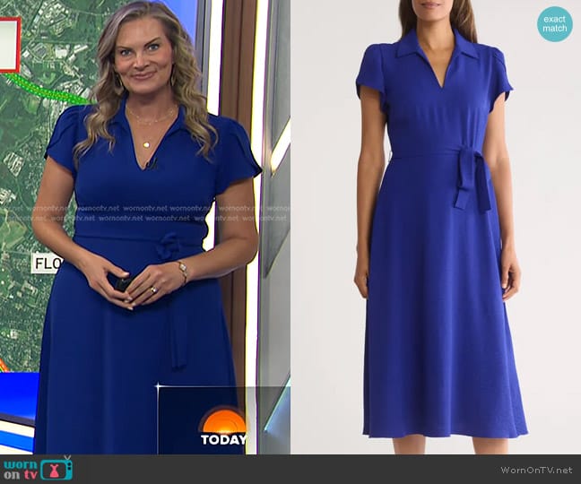 DKNY Tie Waist Collared Shirtdress in Marine worn by Emily West on Today