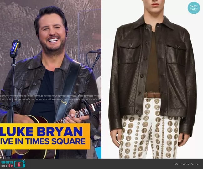 Dolce & Gabbana Perforated Leather Shirt Jacket worn by Luke Bryan on Good Morning America