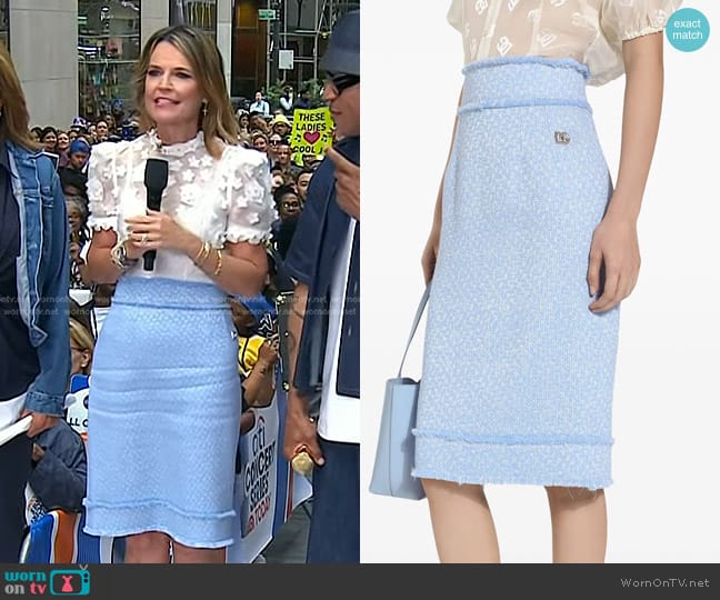 Dloce & Gabbana Appliqué-logo Tweed Straight Skirt worn by Savannah Guthrie on Today