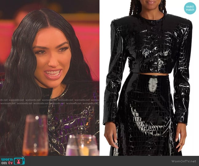 Nero by Dolce & Gabbana Croc-Embossed Cropped Jacket worn by Bre Tiesi on Selling Sunset