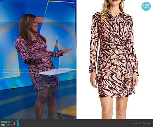 Donna Morgan Long Sleeve Overlap Mini Dress worn by Morgan Norwood on Good Morning America