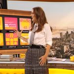 Drew’s black check high waist pants on The Drew Barrymore Show