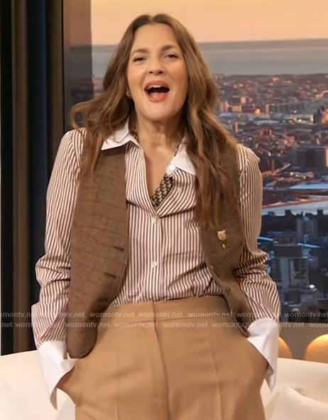 Drew's striped shirt and vest on The Drew Barrymore Show