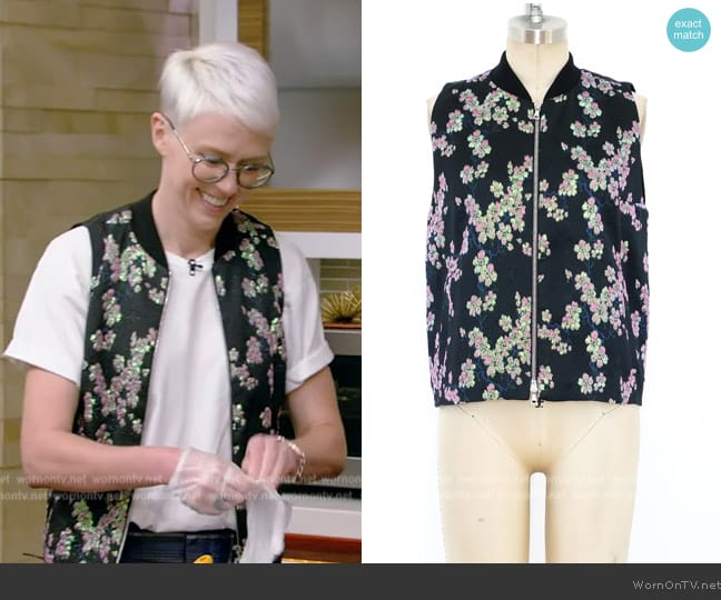 Dries Van Noten Metallic Cherry Blossom Brocade Vest worn by Lish Steiling on Live with Kelly and Mark