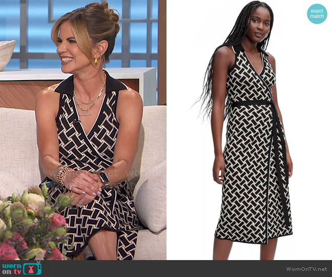 DVF for Target Collared Sleeveless Vintage Weave Neutral Sweaterknit Midi Wrap Dress worn by Natalie Morales on The Talk