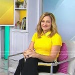 Edie Falco’s black side stripe pants on Today