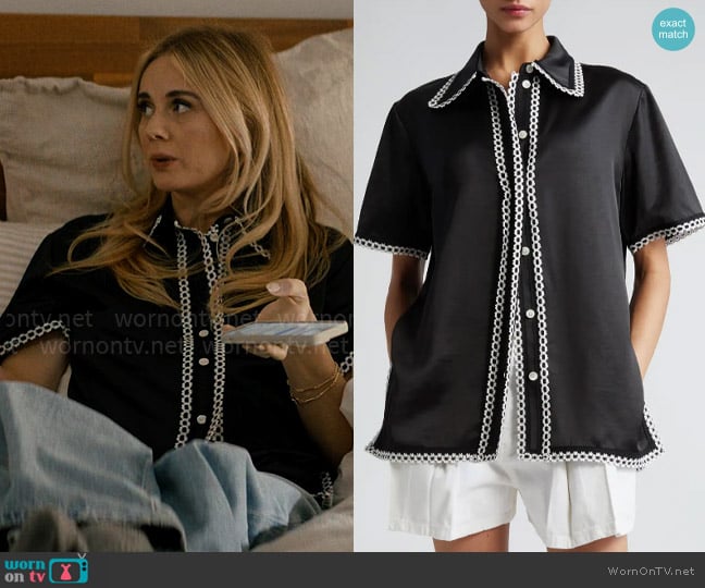 Eenk Lace Trim Short Sleeve Button-Up Shirt worn by Morgan (Justine Lupe) on Nobody Wants This