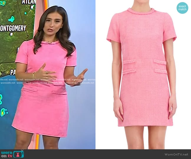 Eliza J Braid Detail Tweed Dress in Pink worn by Angie Lassman on Today