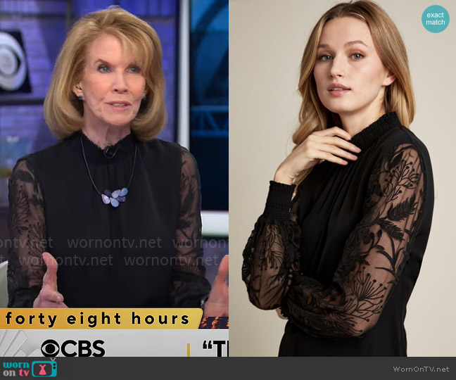 Elie Tahari Lace Sleeve Shirt worn by Erin Moriarty on CBS Mornings