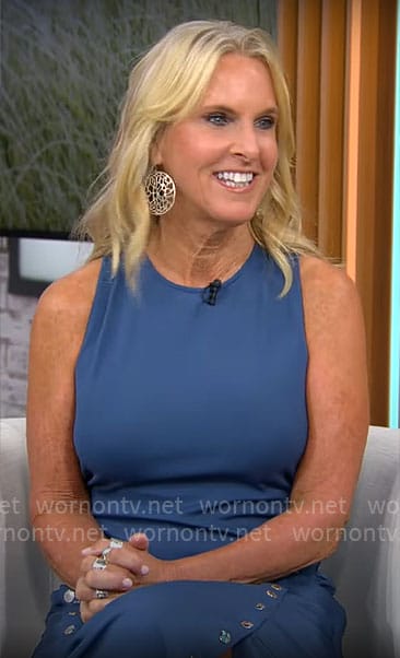 Elin Hilderbrand’s blue snap button dress on CBS Mornings