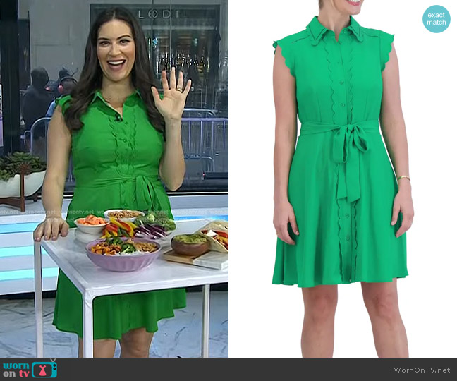 Eliza J Scallop Detail Cap Sleeve Shirtdress in Green worn by Stephanie Mansour on Today