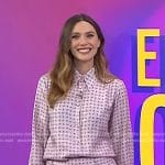 Elizabeth Olsen’s pink printed shirt and pleated skirt on Today