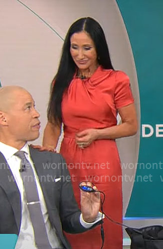 Elizabeth Werner's short sleeved twist neck dress on CBS Mornings