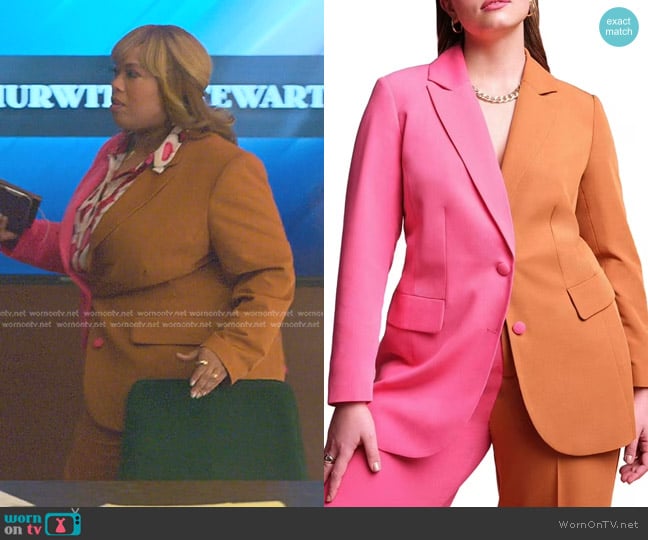 Eloquii Plus Size Colorblock Blazer in leather brown + rasp worn by Krystal Walters (Angela Grovey) on Reasonable Doubt