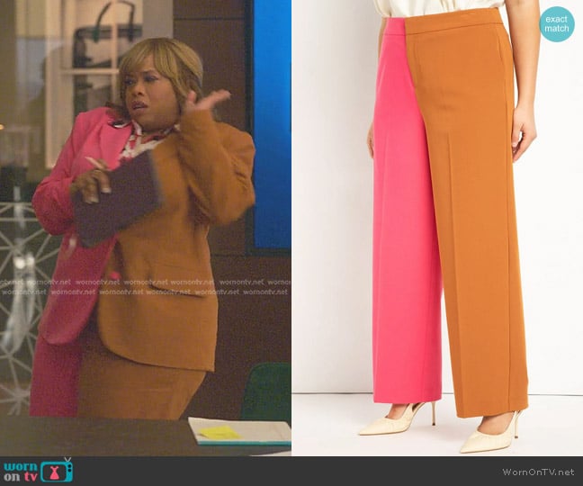 Eloquii Plus Size Colorblock Pant in leather brown + rasp worn by Krystal Walters (Angela Grovey) on Reasonable Doubt