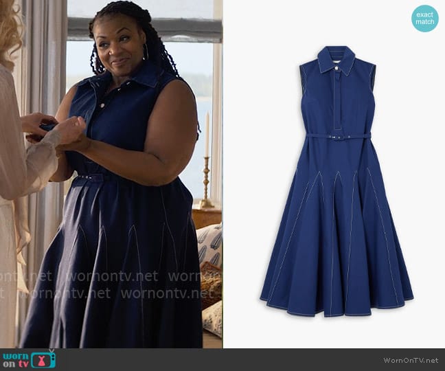 Emilia Wickstead Monique belted topstitched denim midi dress