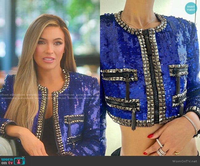 Emilio Pucci Sequin Studded Crop Jacket worn by Chrishell Stause on Selling Sunset