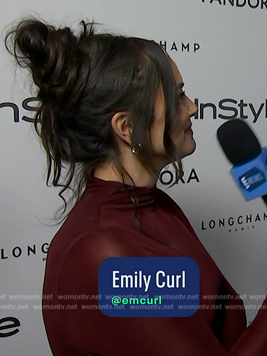 Emily's burgundy sheer maxi dress on E! News