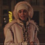 Emily’s white floral embroidered coat on Emily in Paris