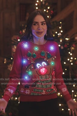 Emily's light up Christmas sweater on Emily in Paris