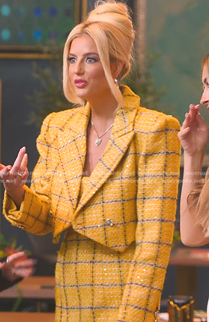 Emma's yellow checked dress and jacket set on Selling Sunset