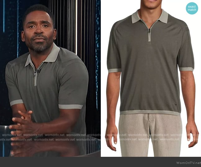 Emporio Armani Wool-Blend Quarter-Zip Knit Polo Shirt worn by Justin Sylvester on E! News