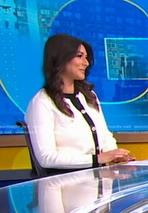 Erielle's white contrast trim cardigan on Good Morning America