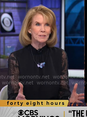 Erin Moriarty’s lace sleeve blouse on CBS Mornings