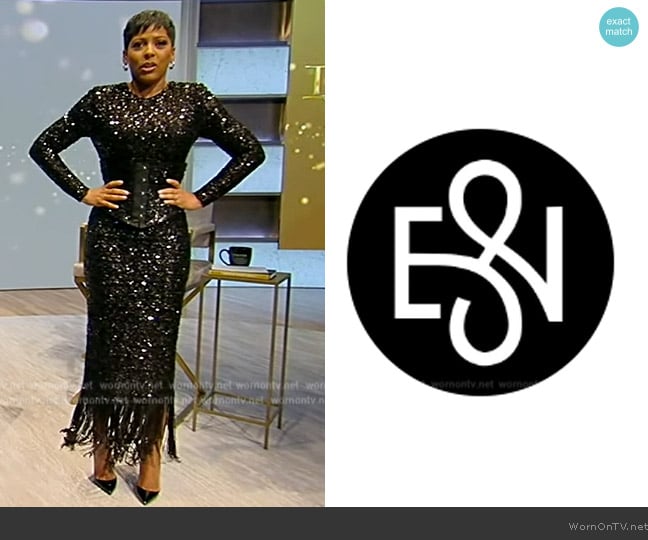 Erin Nesmith Black Sequin long sleeve dress worn by Tamron Hall on Tamron Hall Show