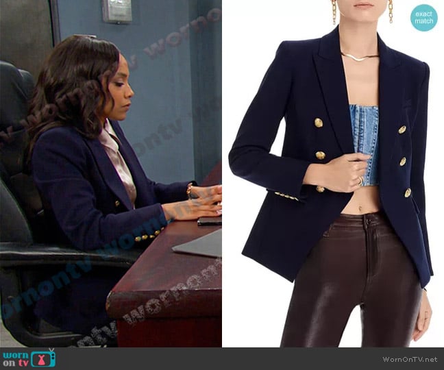 Veronica Beard Miller Dickey Jacket in Navy with Gold Buttons worn by Jada Hunter (Elia Cantu) on Days of our Lives