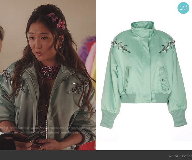 Essentiel Antwerp Fifth Embroidered Bomber worn by Mindy Chen (Ashley Park) on Emily in Paris