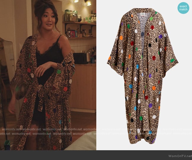 Essentiel Antwerp Personalizable sequin-embellished kimono worn by Mindy Chen (Ashley Park) on Emily in Paris