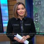 Eva’s black contrast leather trim tweed dress on Good Morning America