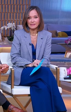 Eva's blue plaid blazer and pants on Good Morning America