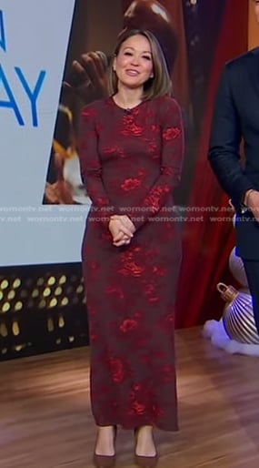 Eva's burgundy floral dress on Good Morning America