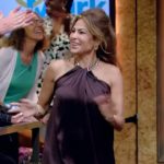 Eva Mendes’s chain neck satin halter dress on Live with Kelly and Mark