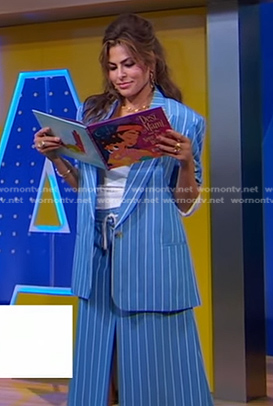 Eva Mendes's blue pinstripe blazer on Good Morning America