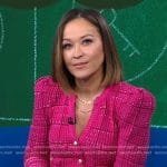 Eva’s pink plaid v-neck cardigan on Good Morning America