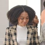 Eva’s black and beige plaid blazer on All American Homecoming